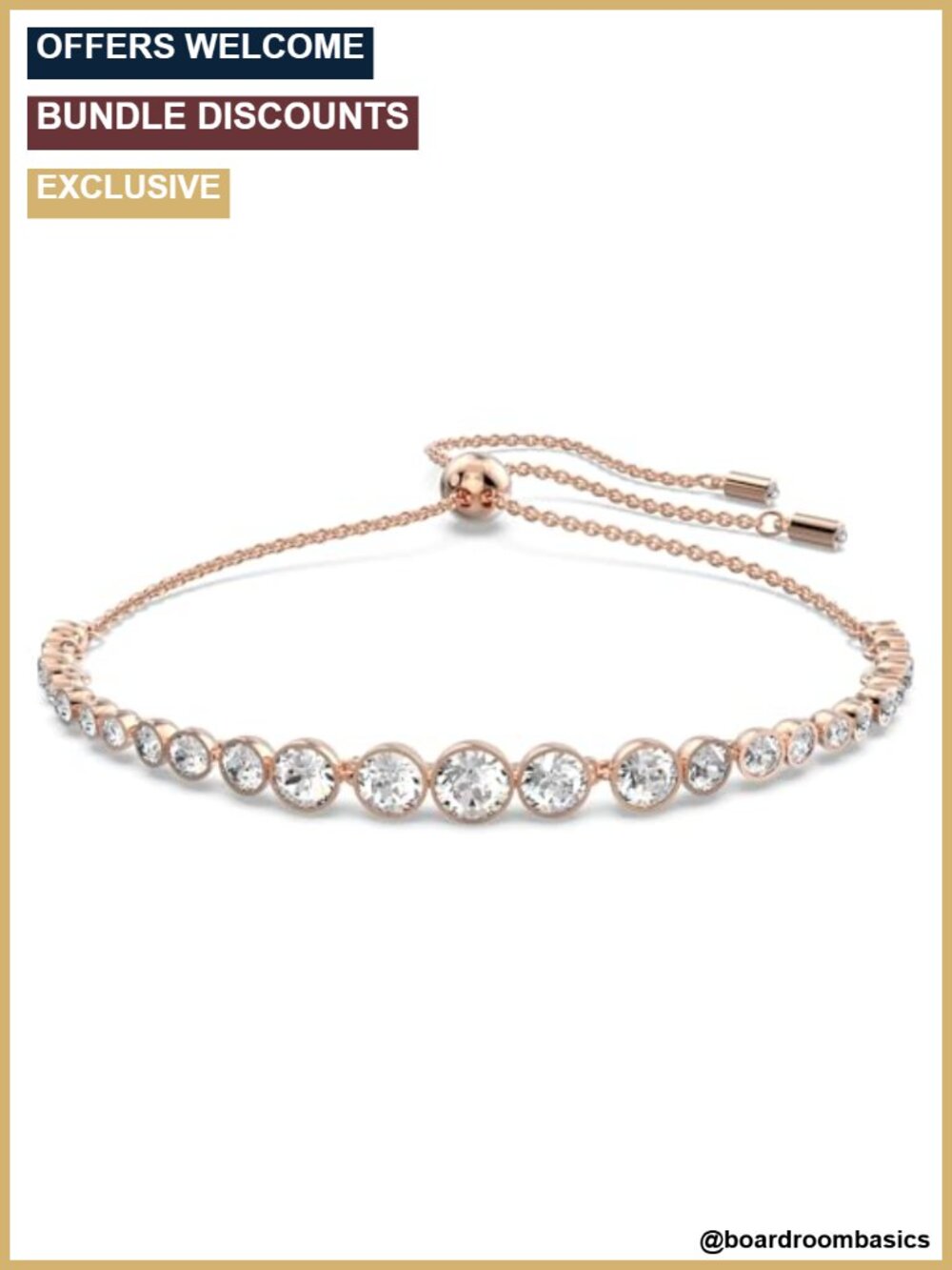 Swarovski Emily Tennis Bracelet Rose Gold Tone Clear Crystals Adjustable